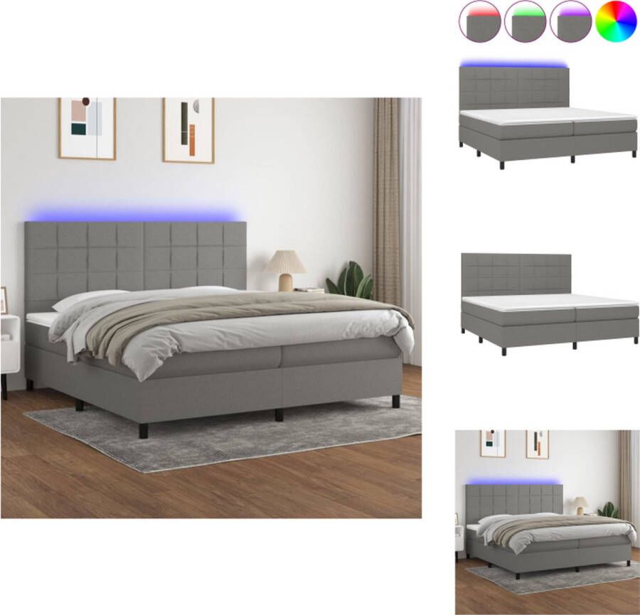 VidaXL Boxspring LED 203 x 200 cm Donkergrijs Pocketvering Bed