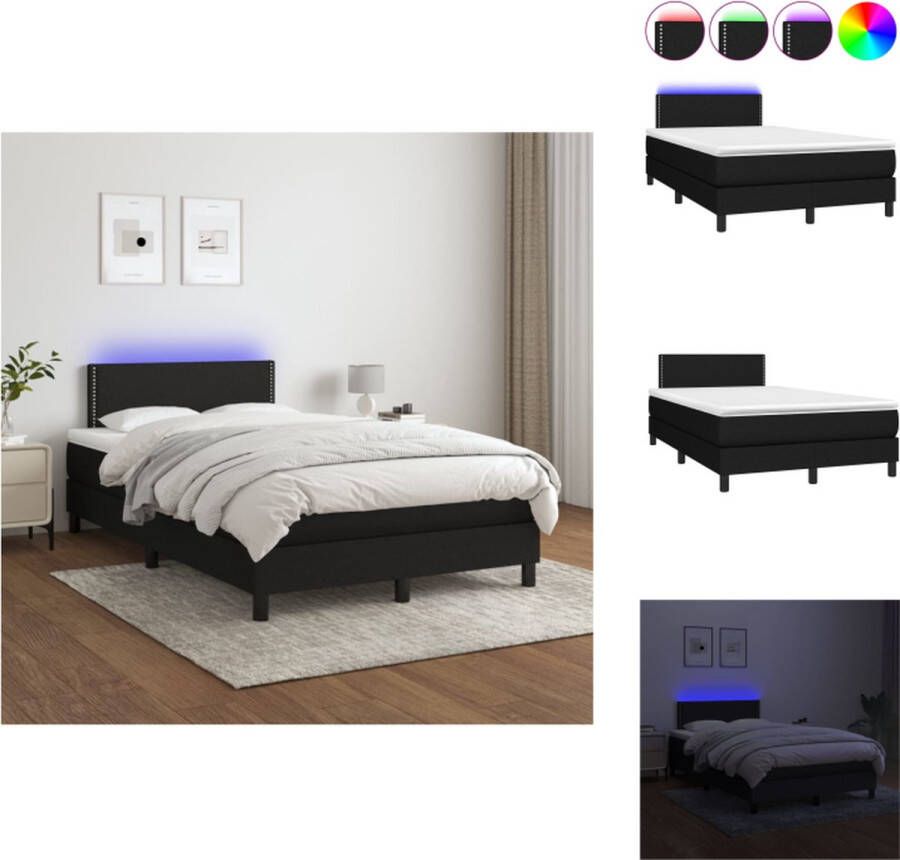 VidaXL Boxspring LED 203x120x78 88 cm Zwart stof Verstelbaar hoofdbord Pocketvering matras Huidvriendelijk topmatras Bed