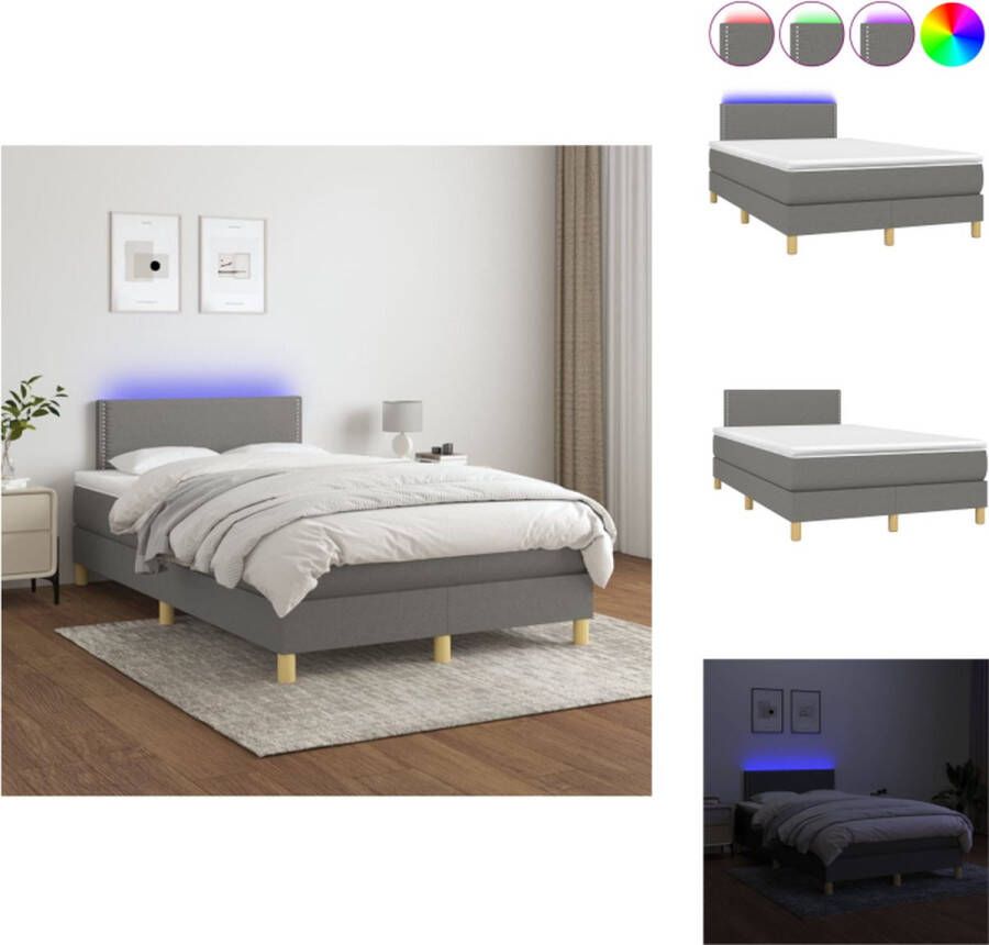 VidaXL Boxspring LED Donkergrijs 120x200 cm Pocketvering matras Bed