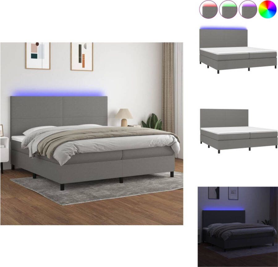 VidaXL Boxspring LED donkergrijs 203x200x118 128 cm pocketvering matras huidvriendelijk topmatras kleurrijke LED-verlichting incl montagehandleiding Bed