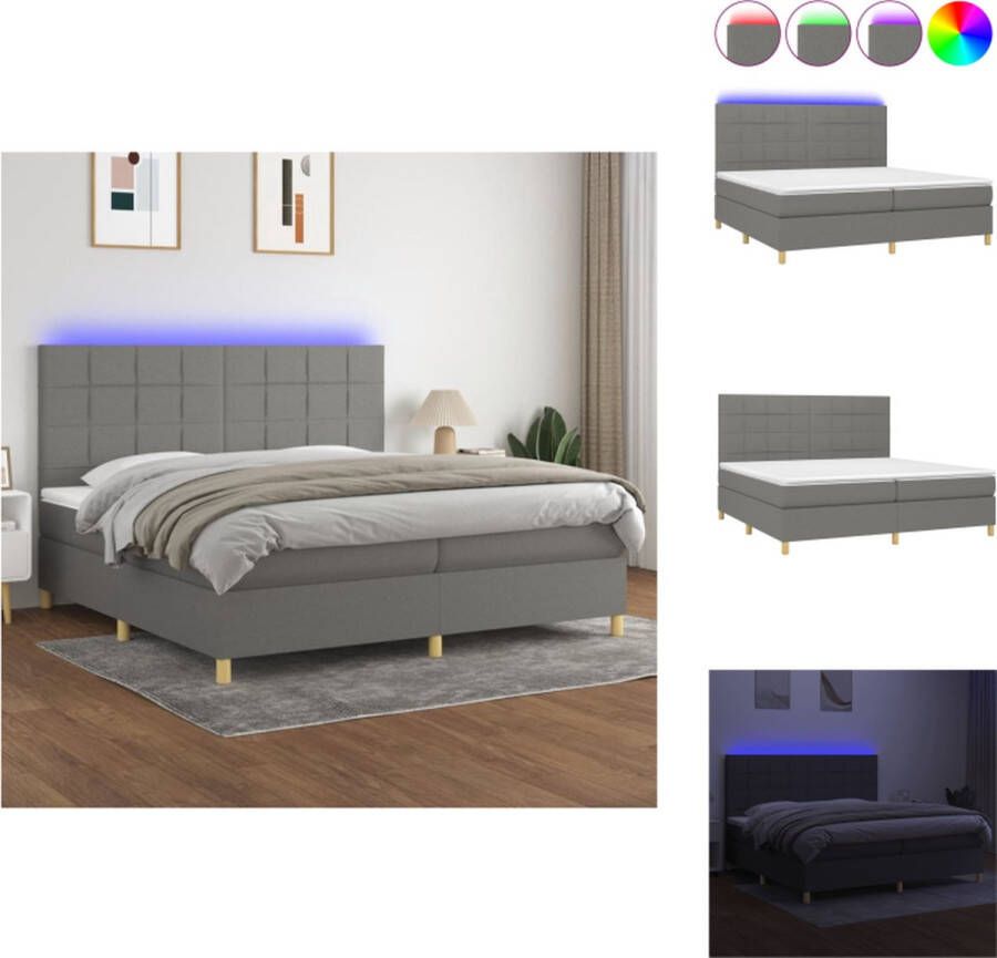 VidaXL Boxspring LED Donkergrijs Pocketvering USB 203 x 200 x 118 128 cm 100 x 200 x 20 cm 200 x 200 x 5 cm IP65 Bed