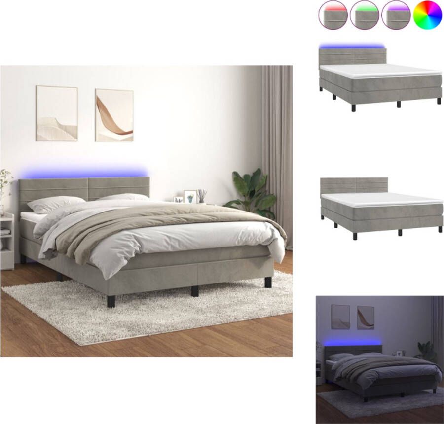 VidaXL Boxspring LED Fluweel Pocketvering Huidvriendelijk 140x200cm Bed