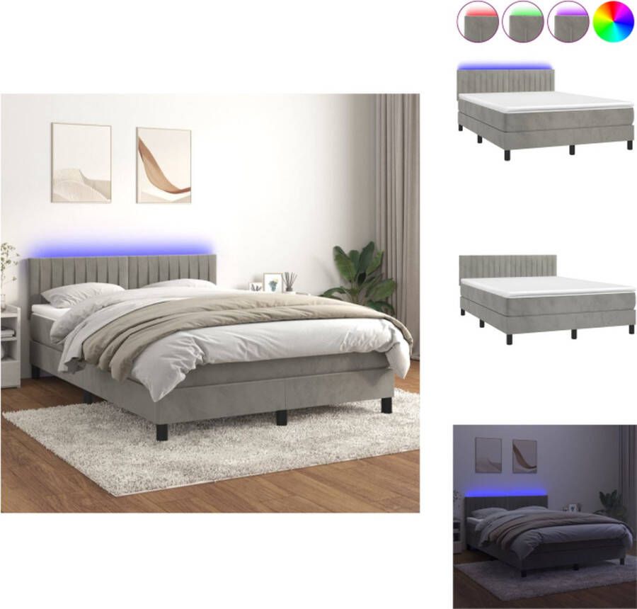 VidaXL Boxspring LED Fluweel Verstelbaar hoofdbord Pocketvering matras Huidvriendelijk topmatras Bed