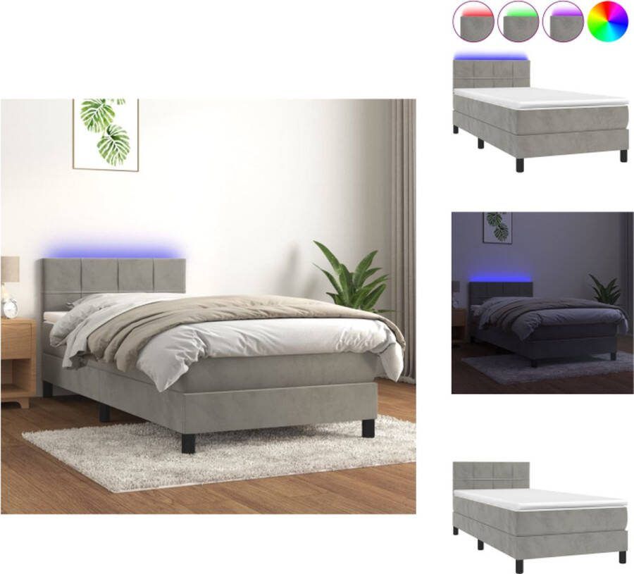 VidaXL Boxspring LED Fluwelen Stof Verstelbaar Hoofdbord Pocketvering Matras Huidvriendelijk Bed