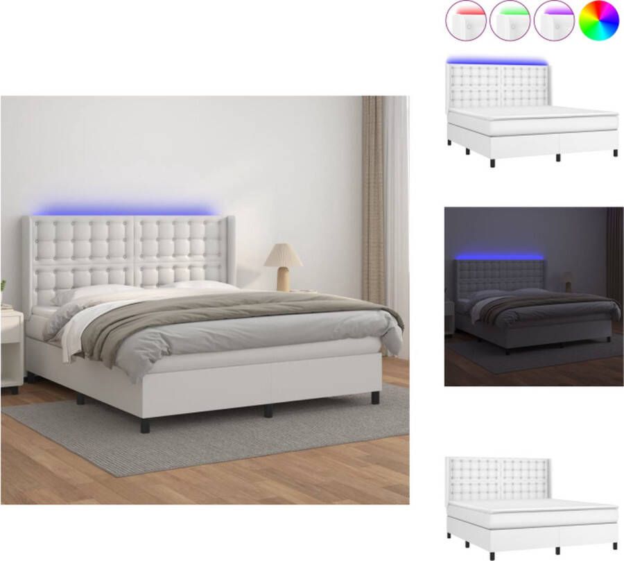 VidaXL Boxspring LED Kunstleer 180x200 Wit Bed