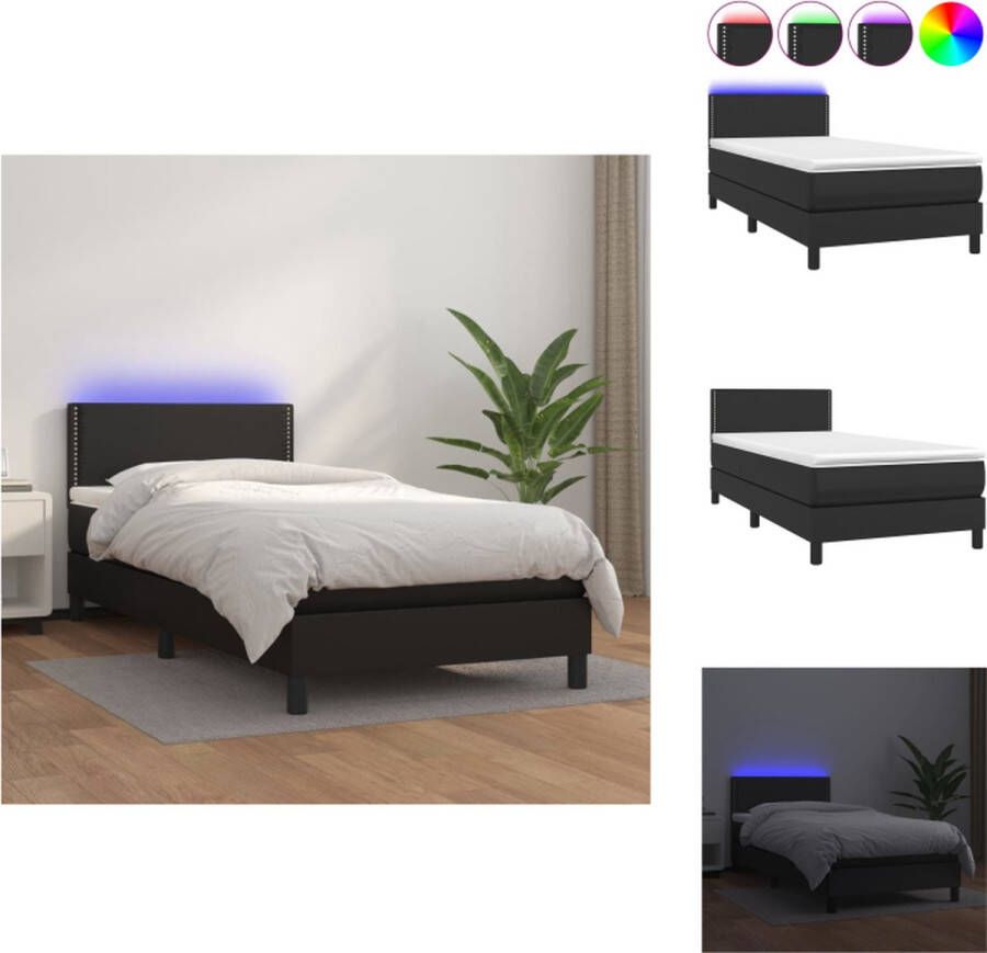 VidaXL Boxspring LED Kunstleer Verstelbaar hoofdbord Pocketvering Huidvriendelijk Zwart 193x90x78 88cm Bed