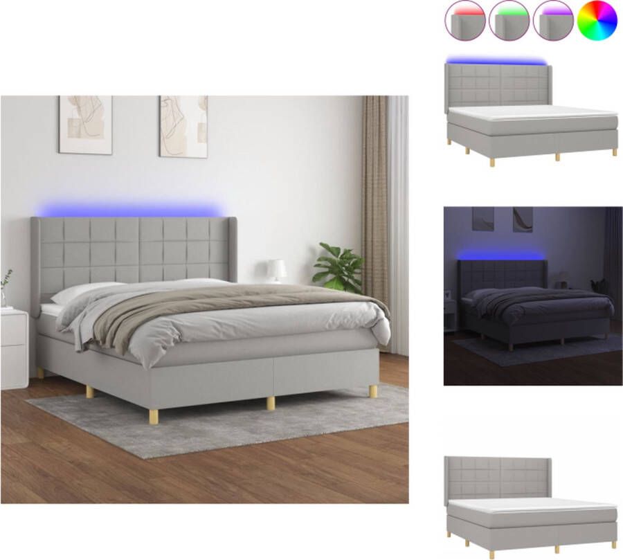 VidaXL Boxspring LED lichtgrijs 160x200 Pocketvering Bed