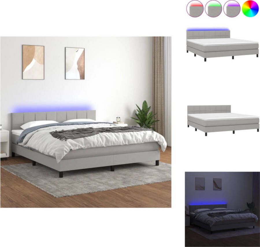 VidaXL Boxspring LED pocketvering 180x200 cm lichtgrijs Bed