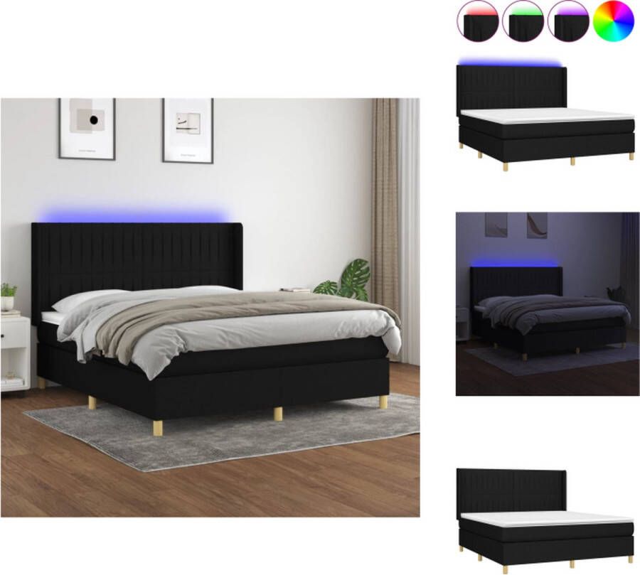 VidaXL Boxspring LED Pocketvering 180x200 Zwart Bed