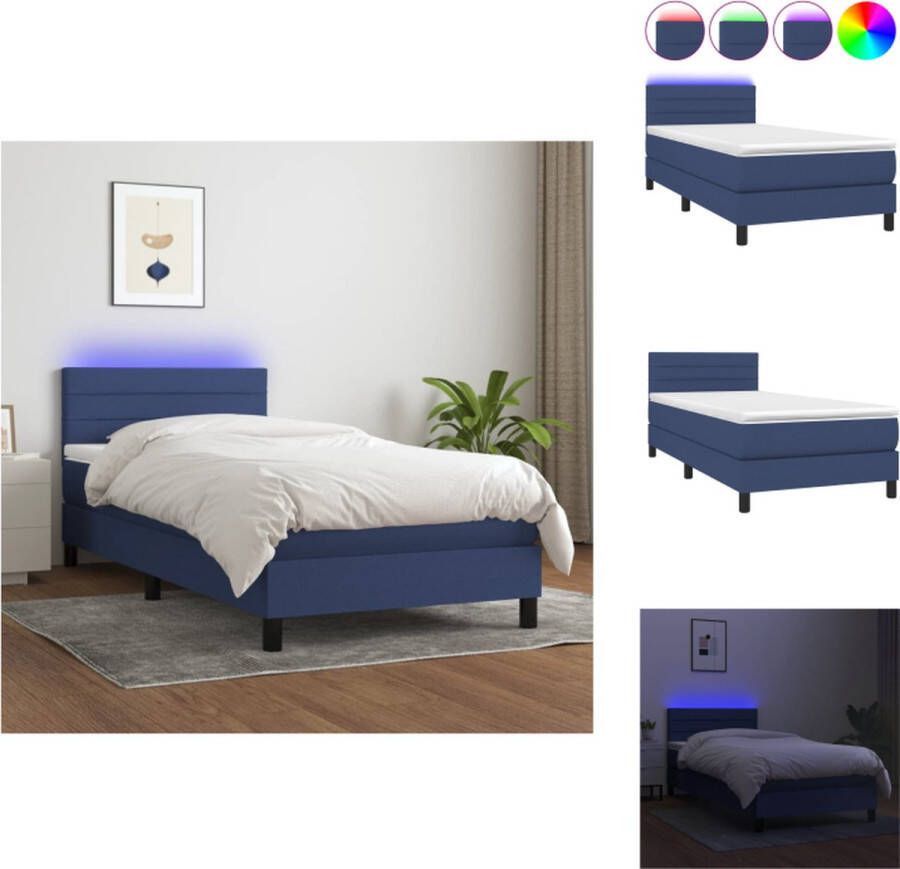 VidaXL Boxspring LED Pocketvering Blauw 203 x 80 x 78 88 cm Verstelbaar Bed