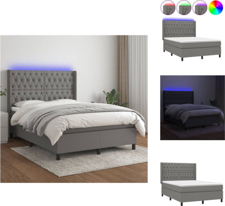 VidaXL Boxspring LED Pocketvering Matras 193x147x118 128 cm Duurzaam Materiaal Verstelbaar Hoofdbord Kleurrijke LED-verlichting Bed