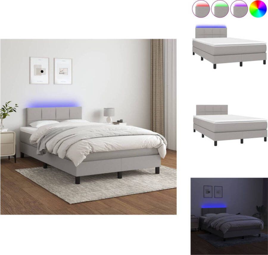 VidaXL Boxspring LED Verstelbaar Hoofdbord Pocketvering Matras Huidvriendelijk Topmatras Lichtgrijs 203x120x78 88cm Bed
