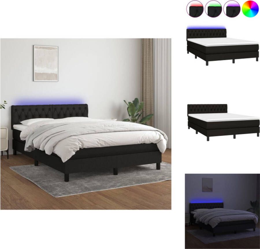 VidaXL Boxspring LED Zwart 193x144x78 88 cm Pocketvering Bed