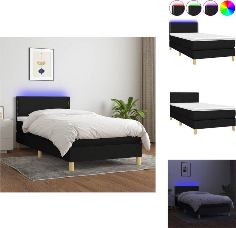 VidaXL Boxspring LED Zwart 90 x 190 cm Pocketvering Bed