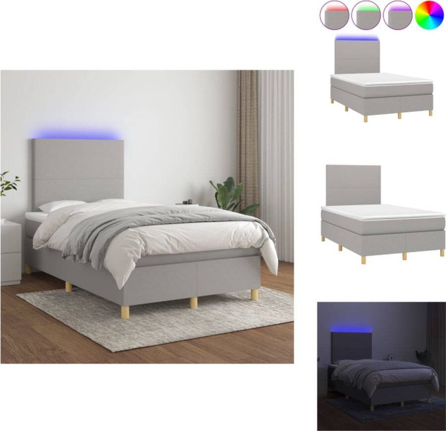 VidaXL Boxspring Lichtgrijs Bed 203x120x118 128cm LED Pocketvering Huidvriendelijk Montagehandleiding Bed