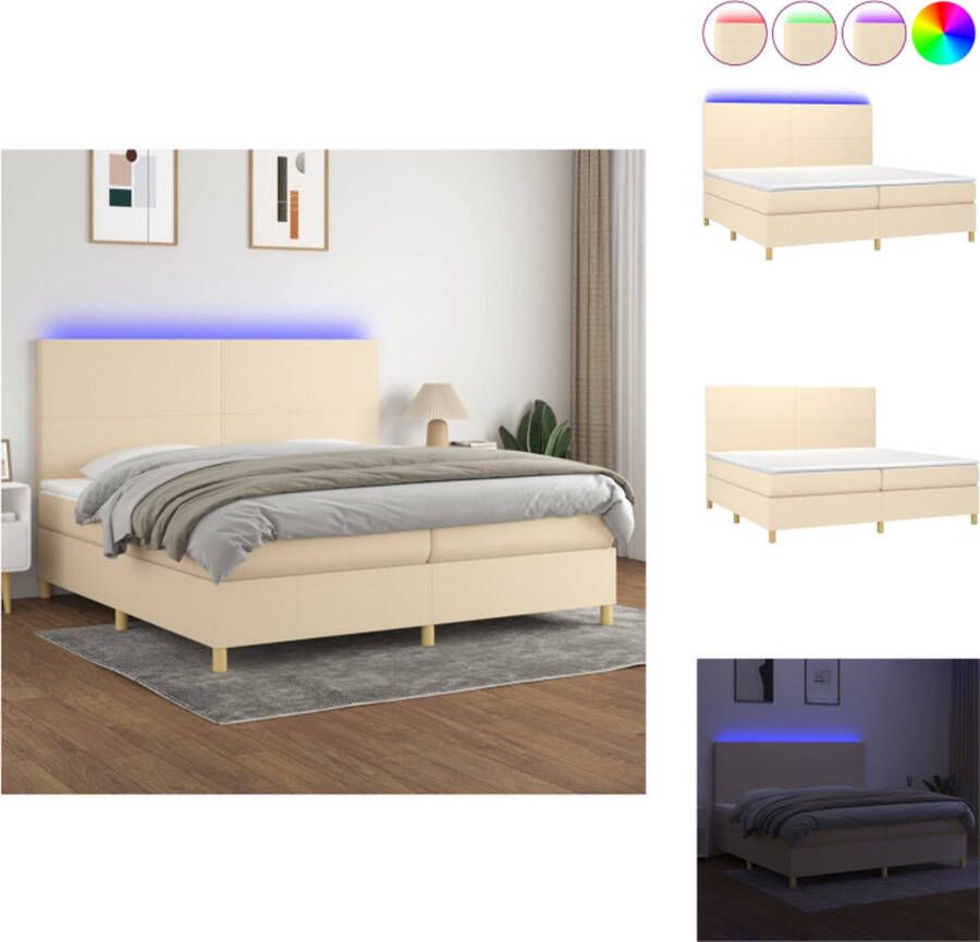 VidaXL Boxspring Luxe Crème 203 x 200 x 118 128 cm Met LED en Pocketvering Matras Bed