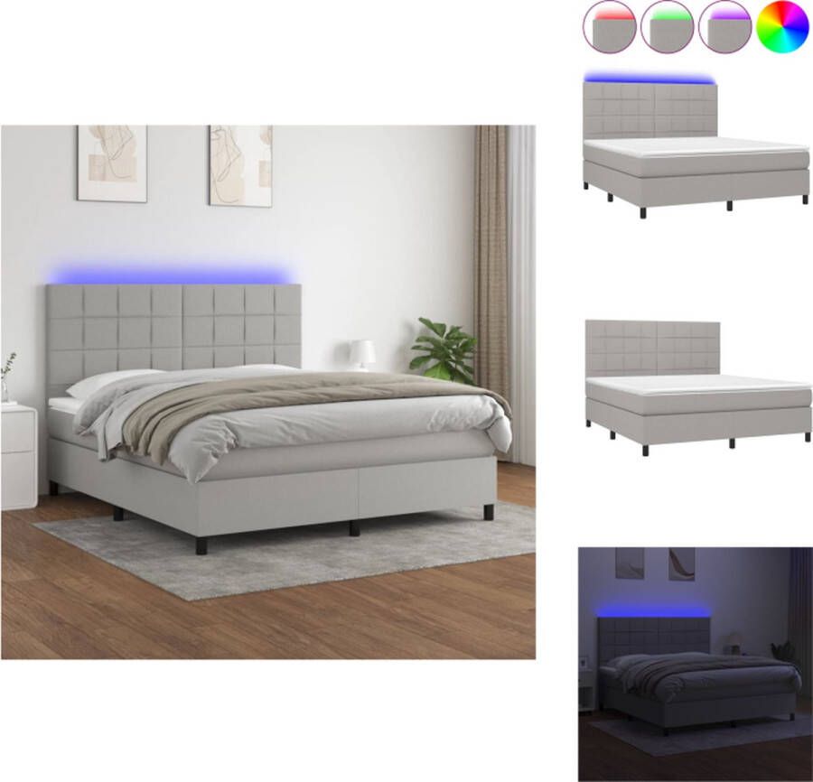 VidaXL Boxspring met matras en LED 160x200cm lichtgrijs Bed