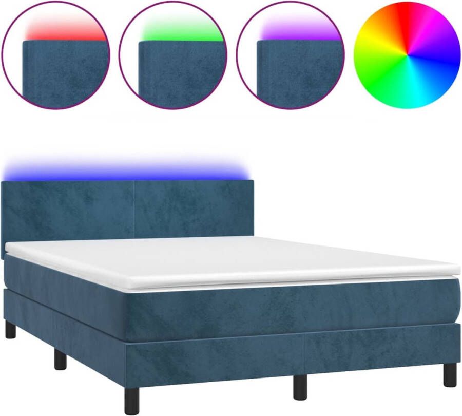 VidaXL -Boxspring-met-matras-en-LED-fluweel-donkerblauw-140x190-cm