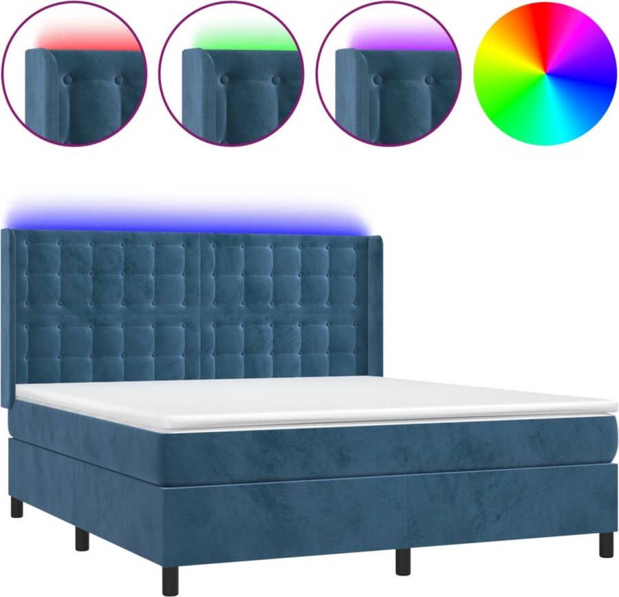 VidaXL -Boxspring-met-matras-en-LED-fluweel-donkerblauw-160x200-cm