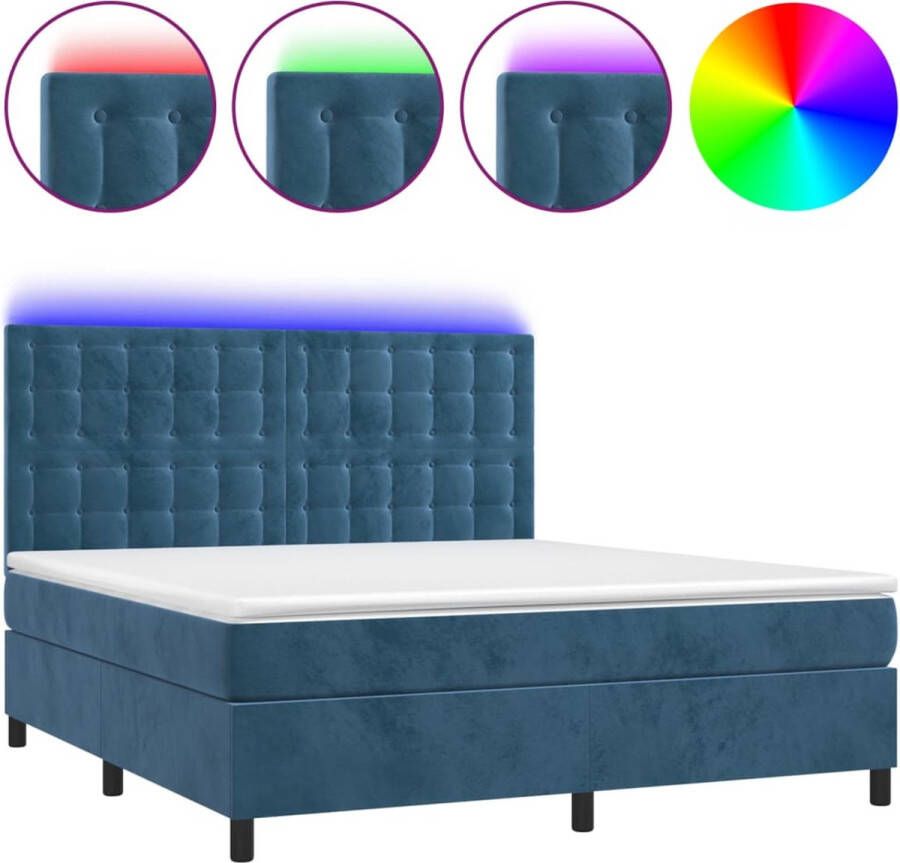 VidaXL -Boxspring-met-matras-en-LED-fluweel-donkerblauw-180x200-cm