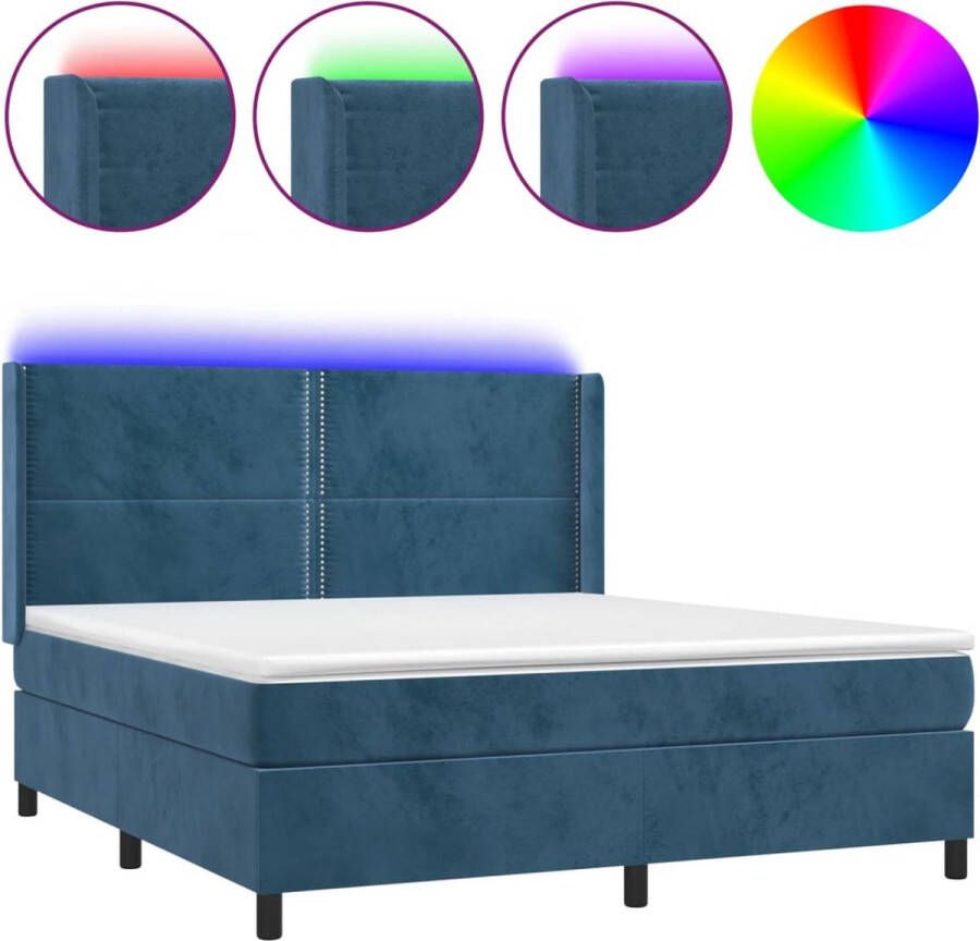 VidaXL -Boxspring-met-matras-en-LED-fluweel-donkerblauw-180x200-cm