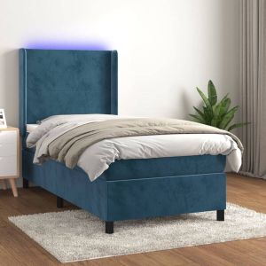 VidaXL Boxspring met matras en LED fluweel donkerblauw 90x190 cm