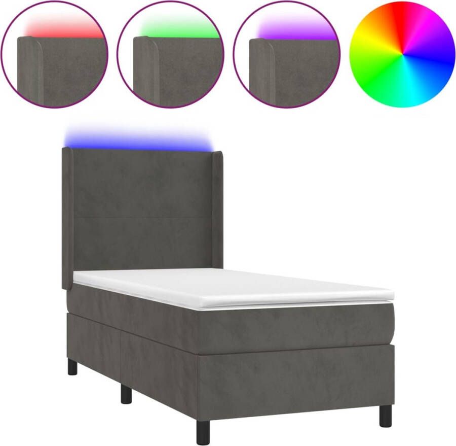 vidaXL -Boxspring-met-matras-en-LED-fluweel-donkergrijs-100x200-cm