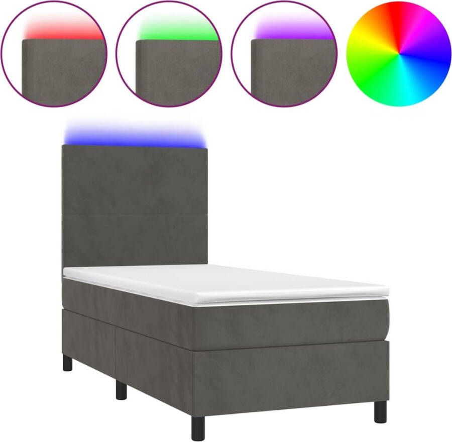 Vida XL Boxspring met matras en LED fluweel donkergrijs 100x200 cm SKU: V3136288