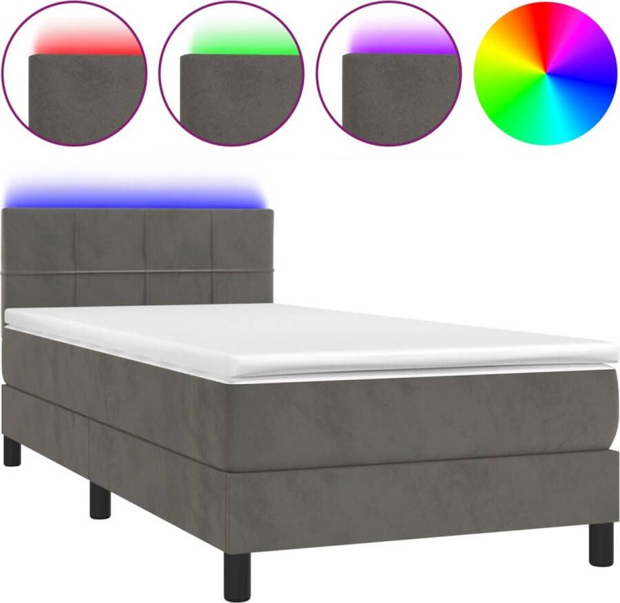 VidaXL -Boxspring-met-matras-en-LED-fluweel-donkergrijs-100x200-cm