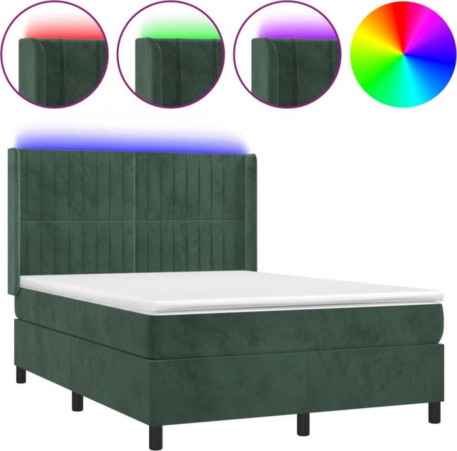 VidaXL -Boxspring-met-matras-en-LED-fluweel-donkergroen-140x190-cm