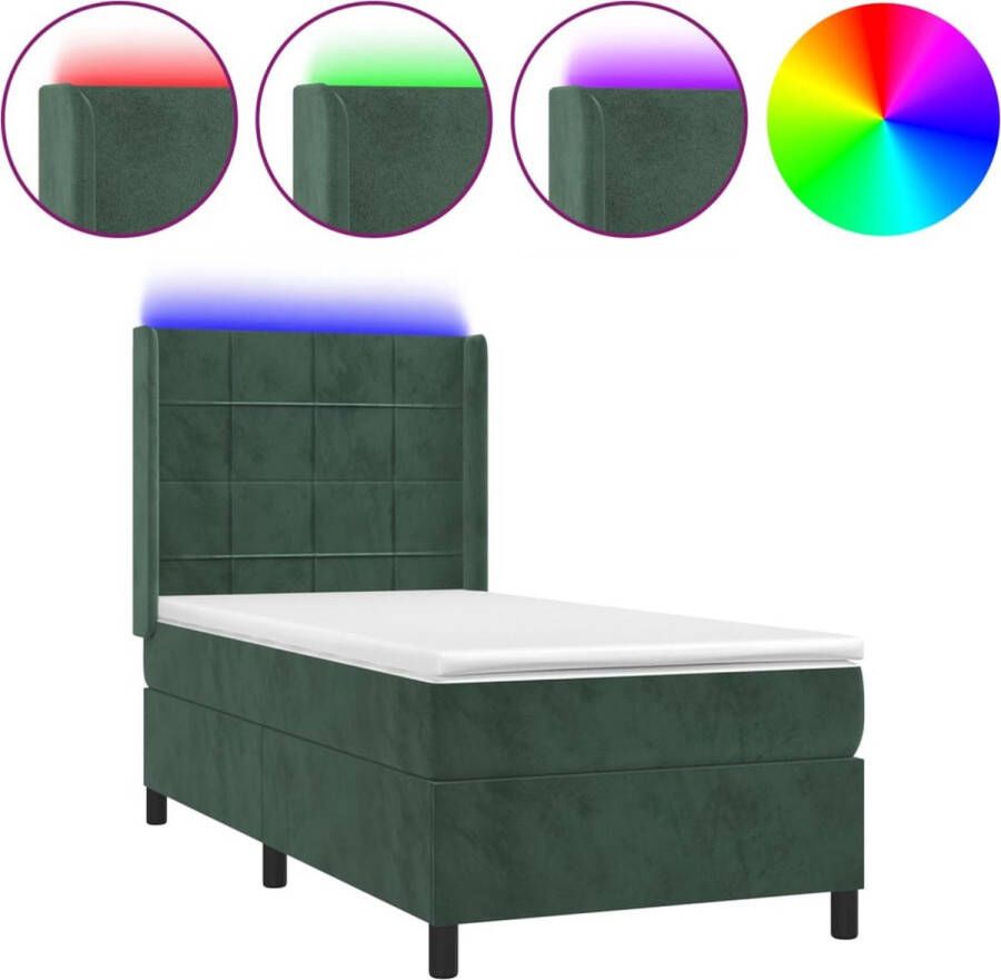 VidaXL -Boxspring-met-matras-en-LED-fluweel-donkergroen-90x190-cm