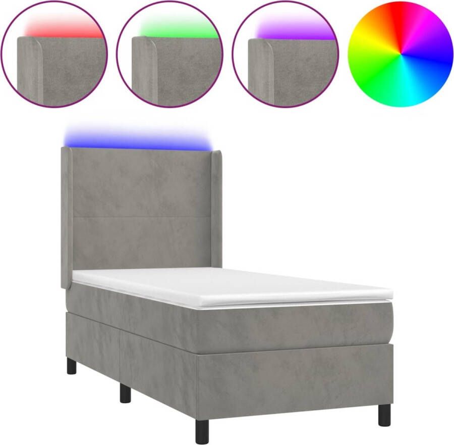 Vida XL Boxspring met matras en LED fluweel lichtgrijs 100x200 cm SKU: V3139427