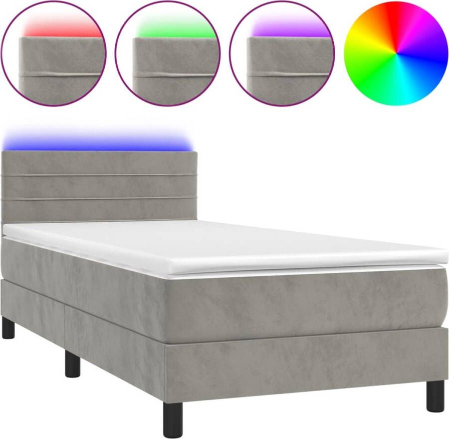 VidaXL -Boxspring-met-matras-en-LED-fluweel-lichtgrijs-100x200-cm