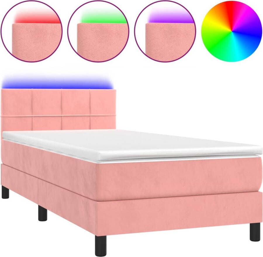 VidaXL -Boxspring-met-matras-en-LED-fluweel-roze-100x200-cm