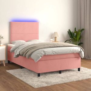 VidaXL Boxspring met matras en LED fluweel roze 120x200 cm
