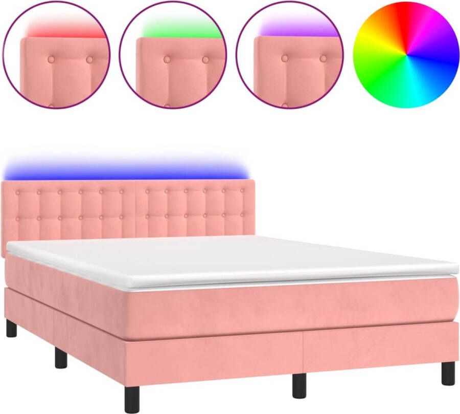 VidaXL -Boxspring-met-matras-en-LED-fluweel-roze-140x190-cm