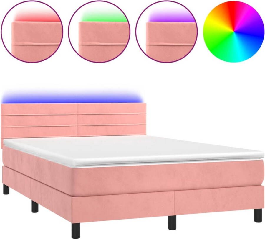 VidaXL -Boxspring-met-matras-en-LED-fluweel-roze-140x200-cm