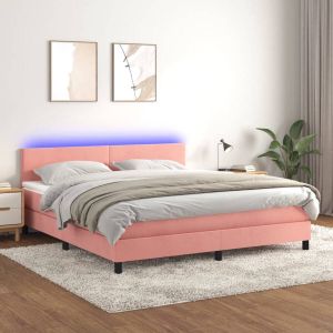 VidaXL Boxspring met matras en LED fluweel roze 180x200 cm