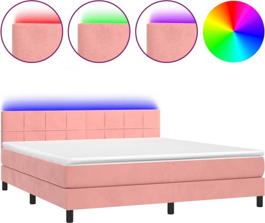 VidaXL -Boxspring-met-matras-en-LED-fluweel-roze-180x200-cm