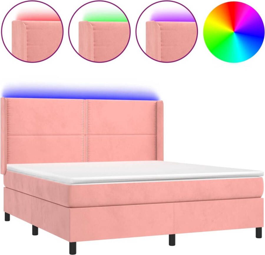 VidaXL -Boxspring-met-matras-en-LED-fluweel-roze-180x200-cm