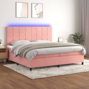 VidaXL Boxspring met matras en LED fluweel roze 200x200 cm