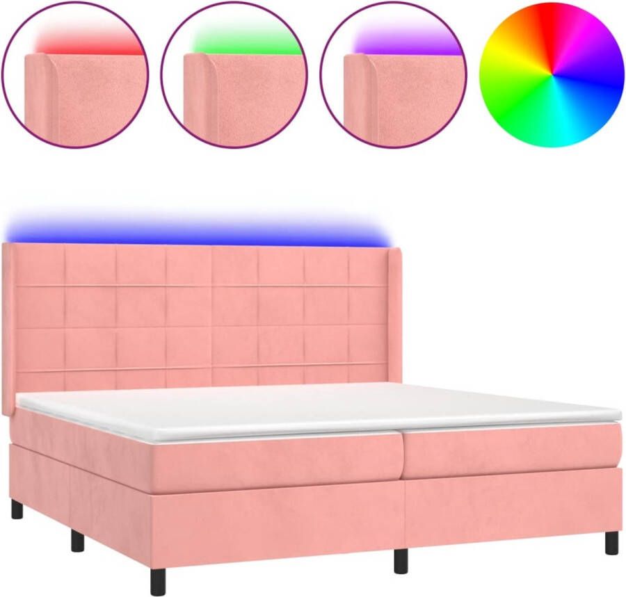 VidaXL -Boxspring-met-matras-en-LED-fluweel-roze-200x200-cm