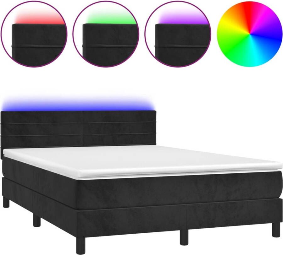 VidaXL -Boxspring-met-matras-en-LED-fluweel-zwart-140x190-cm