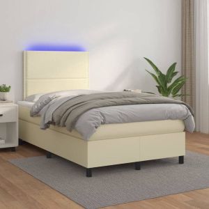 VidaXL Boxspring met matras en LED kunstleer crèmekleurig 120x200 cm