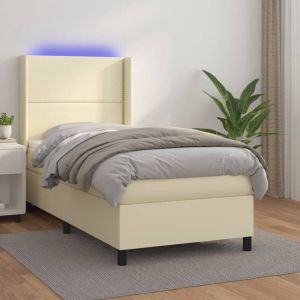 VidaXL Boxspring met matras en LED kunstleer crèmekleurig 90x200 cm