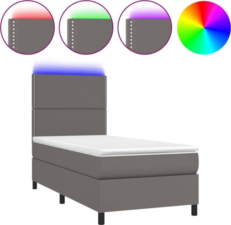 VidaXL -Boxspring-met-matras-en-LED-kunstleer-grijs-100x200-cm