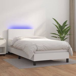VidaXL Boxspring met matras en LED kunstleer wit 90x190 cm
