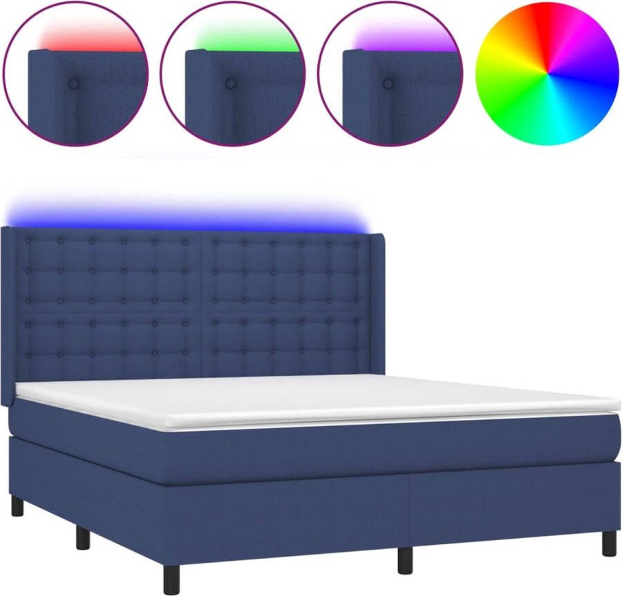 VidaXL -Boxspring-met-matras-en-LED-stof-blauw-160x200-cm
