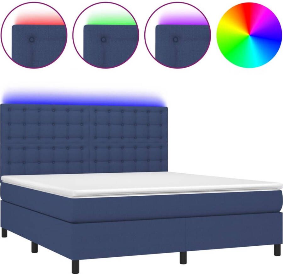 VidaXL -Boxspring-met-matras-en-LED-stof-blauw-180x200-cm