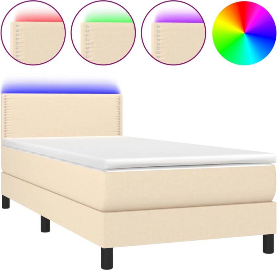 VidaXL -Boxspring-met-matras-en-LED-stof-crèmekleurig-100x200-cm